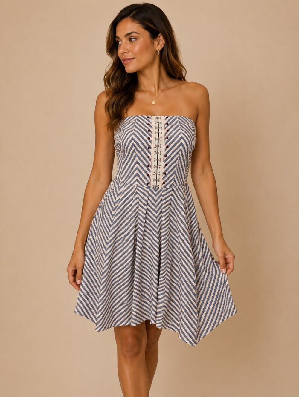 MAEVE ANTHROPOLOGIE Strapless Chevron Corset A-line Summer Sun Dress